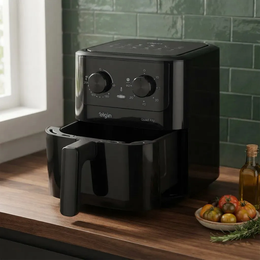Air Fryer Elgin Quad Fry preta sobre a bancada